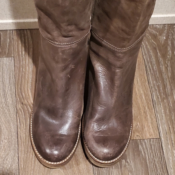Free People Landry Taupe Brown Leather Tall Knee Boots | Stretch Back | MTNG - Picture 5 of 13